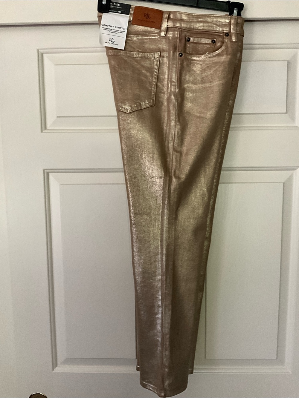 RALPH LAUREN GOLD METALLIC DENIM! SIZE 10, 30 WAIST. NEW WITH TAGS!